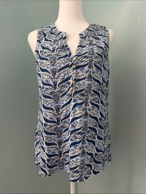 Lilly Pulitzer Navy and White Sleeveless Printed Tank